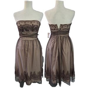 David's Bridal Strapless Tull Dress Brown Party Wedding Cocktail Sz 6